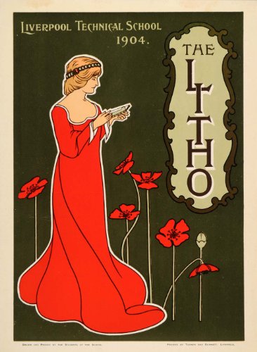 1905 Print Lithograph Art Nouveau Flowers Lady Portrait RARE Liverpool Technical - Original Lithograph