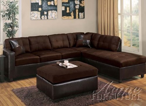 Sectional Sofa and Ottoman Set in Chocolate Fabric