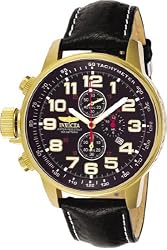Gold Tone Stainless Steel Lefty Force Chronograph Leather Strap