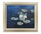 Art Reproduction Oil Painting - Monet Paintings: Water Lilies; Evening with Tuscan Ivory Frame - Lightly Marbled White Wood - 26 X 30 - Hand Painted Framed Canvas Art