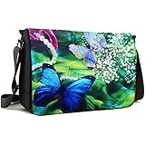Meffort Inc 17 17.3 Inch Laptop / Notebook Padded Compartment Shoulder Messenger Bag with Shoulder Pad - Green Leaves Butterfly