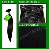 10 Inch #1 Jet Black Pro Extensions Human Hair Extensions