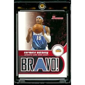 2005 06 Bowman Draft Picks & Prospects Bravo! Carmelo Anthony Jersey Denver Nuggets Basketball Card Mint Condition Shipped In Protective Display Case! 2005-06 Bowman Draft Picks & Prospects Bravo! Carmelo Anthony Jersey Denver Nuggets Basketball Card - Mint Condition - Shipped In Protective Display Case!