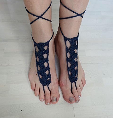 Pretty Navy Blue Flower Hand-Knitted Cotton Beach Wedding Crochet Barefoot Sandal,Summer Sandal,Flower Girl Jewelry,Nice Holiday Gift For Female,Gift For Girl On Valentine's Day/Birthday,Pretty Navy Blue Flower One Size By Fashion On Fire