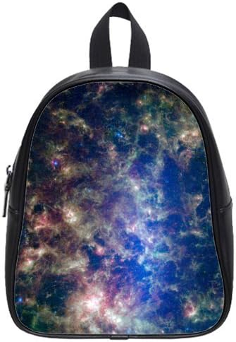 Galaxy Space Universe White/Black PU Leather Backpack for Book School Bags for Kids Bookbag (Small)
