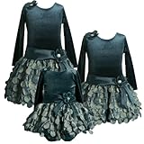 Size-6 BNJ-8369X TEAL-BLUE VELVET CIRCLE DIECUT BUBBLE SKIRT Special Occasion Flower Girl Holiday Pageant Party Dress,X38369 Bonnie Jean LITTLE GIRLS