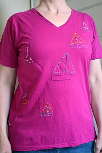 Sailboats T-Shirt embroidered by hand