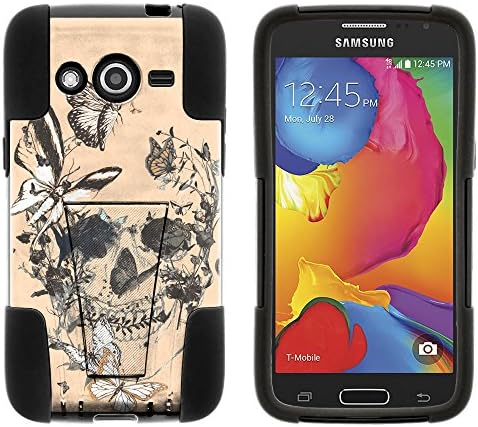 Samsung Galaxy Avant Case, Silicone Gel and PC Combination STRIKE Impact Kickstand Case with Dazzling Designs for Samsung Galaxy Avant SM-G386T (T Mobile, MetroPCS) from MINITURTLE | Includes Clear Screen Protector and Stylus Pen - Butterfly Skull