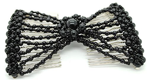 Casualfashion New Easy Stretch Pearls Combs Hand-beaded Hair Comb Jewelry Double Clips for Women (Black)