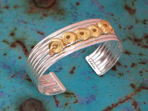 Adjustable Azteca Petite Silver Gold Cuff Bracelet
