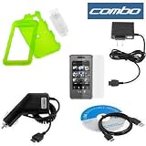 Durable Rubberized Snap on Hard Green Case + Rapid Car Charger + Home Travel Charger + USB Data Cable + Lcd Screen Protector for Samsung Sprint Sph-m800 Pda Cell Phone