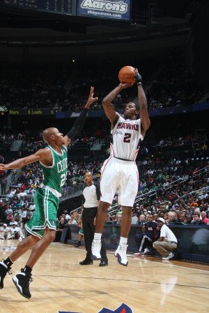 Boston Celtics v Atlanta Hawks: Joe Johnson and Ray Allen Photographic Poster Print by Scott Cunningham, 8x12