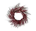 24" Pre-Lit LED Battery Operated Cranberry Rattan Wreath - Clear Lights