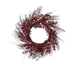 24" Pre-Lit LED Battery Operated Cranberry Rattan Wreath - Clear Lights