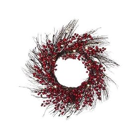 Buy 24 Pre-Lit LED Battery Operated Cranberry Rattan Wreath - Clear Lights by GKI/Bethlehem Lighting now!