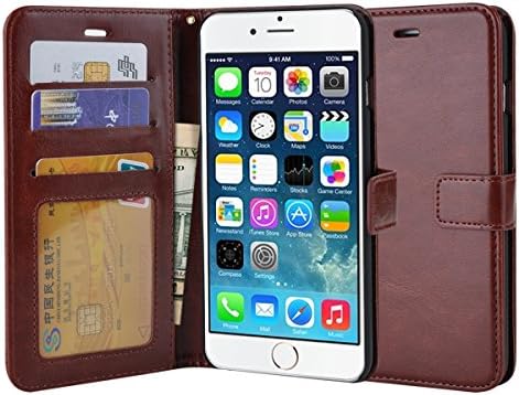 Roll over image to zoom in iPhone 6 Plus Case,FOLOK Fashion Pu Leather Magnet Wallet Credit Card Holder Flip Case Cover with Built-in 3 Card Slots for iPhone 6 Plus 5.5" Inch (Brown)