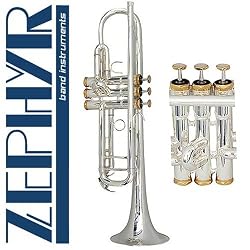 Zephyr 606S Deluxe Double-Braced Silver Trumpet w/Gold Trim Outfit