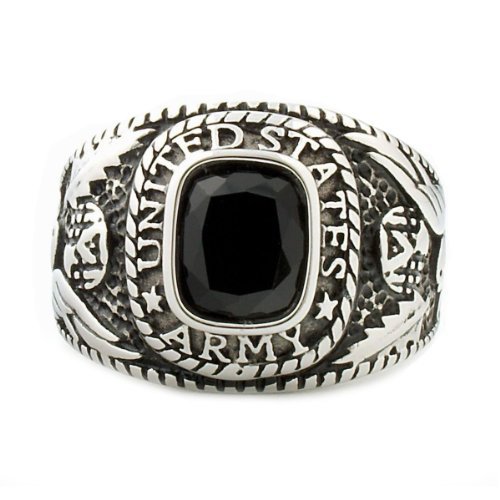 Hood: Mens 3.0ct Army Simulated Onyx USA Military Signet Ring 316 Stainless Steel, 3153