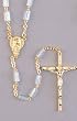 Wedding Rosary - 5x7mm AB Barrel Glass Beads - 18" Gold Plated Chain - IMPORTED FROM ITALY - Boxed, Blue Beads