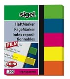 Produkt-Bild: Sigel HN615 Haftmarker Film, mini, 5 Farben im Pocket, gr&uuml;n, blau, pink, gelb, orange, 50x60 mm, 200 Blatt, Streifenformat: 50 mm x 12 mm