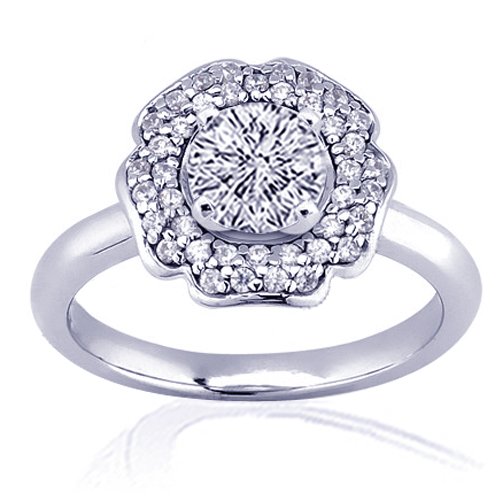 1.30 Ct Round Halo Diamond Engagement Ring Pave 