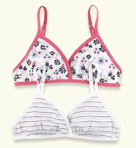 2 Pack - Older Girls' Pure Cotton Floral & Stripe Bra Tops