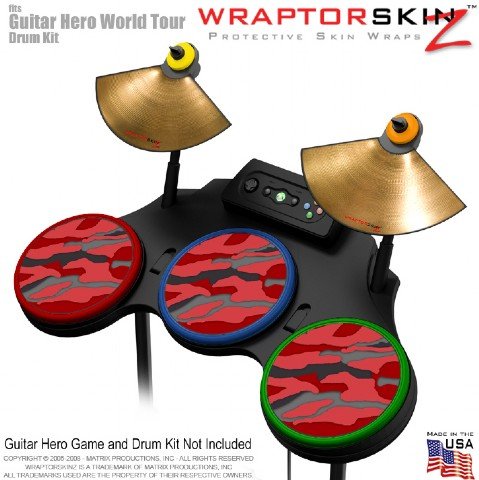 Camouflage Red Skin by WraptorSkinz fits Guitar Hero 4 World Tour Drum Set for Nintendo Wii, XBOX 360, PS2 & PS3 (DRUMS NOT INCLUDED)