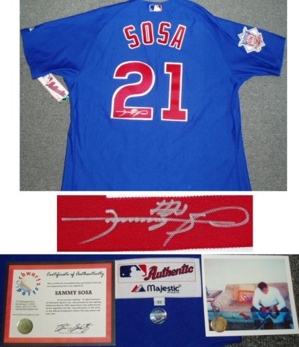 Sammy Sosa Signed Cubs Majestic Athletic Authentic Blue Jersey