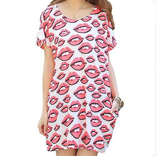 Bibigirl Women's Plus Size Loose Shift Dress Loose Floral Chiffon Tee Tops