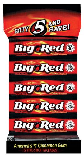 Big Red Cinnamon Gum, 5-Stick Gum, 5-Count Bags (Pack of 20) by Big Red