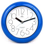 Water Resistant Wall Clock in Blue with Quiet Sweep Movement