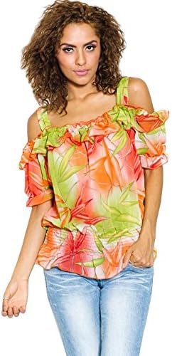 Women's Floral Ruffles Off Shoulder Top Small Multi Colored