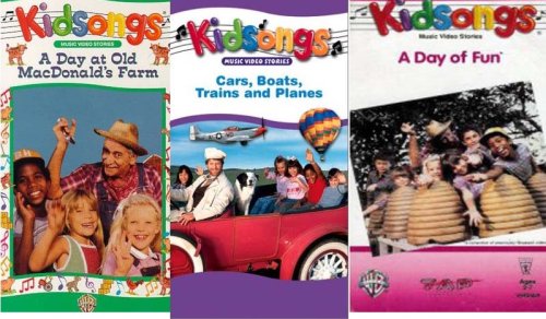 kidsongs set 3 vhs: Kidsongs - A Day of Fun, Kidsongs: A Day At Old MacDonald's Farm, kidssongs cars boats trains and planes