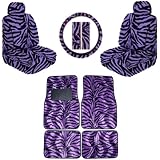 Front & Rear Floor Mats, Low Back Seat Covers - Interior Auto Accessories Combo Set - 11 Piece - Safari Purple Zebra