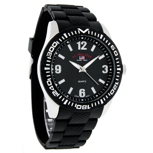 U.S. Polo Assn Mens Formula 1 Black Rubber Band Quartz Watch US9077