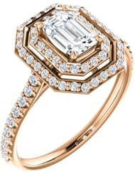 14K Rose Gold Emerald Cut Diamond Double-Halo Ring -- LIFETIME WARRANTY