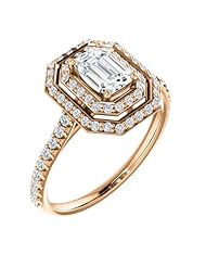 18K Rose Gold Emerald Cut Diamond Double-Halo Ring -- LIFETIME WARRANTY