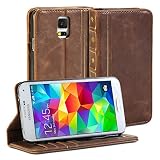 Galaxy S5 case, GMYLE [Book Style] Samsung Galaxy S5 Wallet Case [Vintage] [Brown] + Crazy Horse Pattern PU Leather Filp Case Cover for Galaxy S5 / Galaxy SV / Galaxy S V (2014) - Retail Packaging - Brown