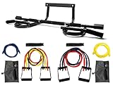 Deluxe Door friendly CXP Chin Up Bar & 7 X-Safe Resistance Band set (95 lbs total). Bands for 2 people - Special Promotion