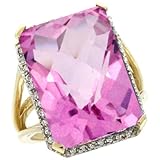 10k Gold ( 18x13 mm ) Large Stone Engagement Pink Topaz Ring w/ 0.123 Carat Brilliant Cut Diamonds & 23.50 Carats Emerald Cut Stone, 13/16 in. (20mm) wide, size 8