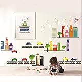 暗闇 で 光る 蓄光 ウォールステッカー 子供 部屋 便利 な マイクロファイバークロス 付き (車 × ビル × 道路 × ヘリコプター × 星) ニコ