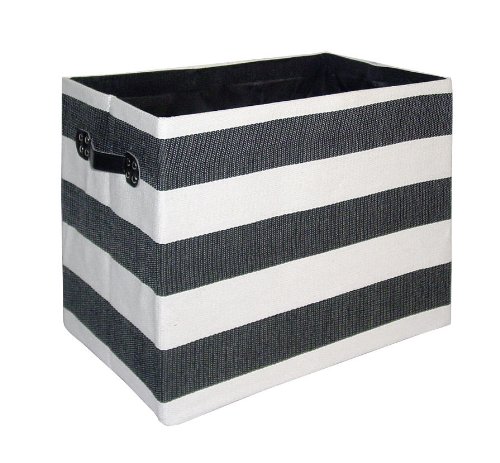 WENKO 3450104100 Aufbewahrungsbox Safari M - faltbar, Baumwolle, Kunstleder, 43 x 34 x 27 cm, schwarz-wei&szlig; gestreift