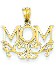 14K Yellow Gold Mom Charm Mother Mommy Pendant Jewelry