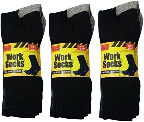 6 Pairs Mens Reinforced Work Boot Crew Socks With Terry Cushion US 7-12 Size