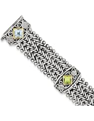 Genuine Sterling Silver & 14K 3.7 0 Multi Gemstone & Diamond 7.5 Inch Bracelet 20 .8 Grams Of Gold