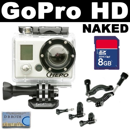 GoPro HD Naked HERO High-Definition Waterproof Digital Camera + Gopro 1.4 Inch - 2.5 Inch Roll Bar Mount + SD 8GB Memory Card
