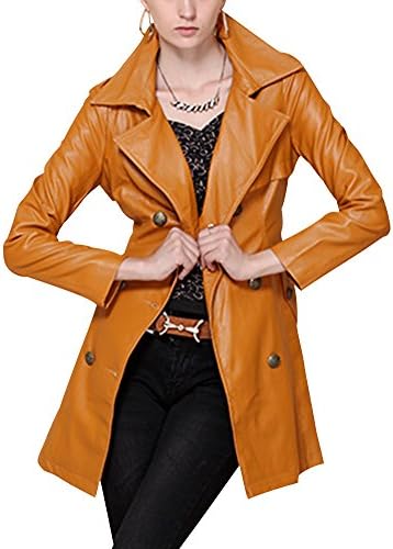 Idlis Women's Fashion Outdoor Long Motorcycle Jacket Trenchcoat S Yellow