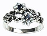 Gemini Silver Natural Seed Pearl Ring, Sapphire - by Dahlia Vintage Jewelry Collection
