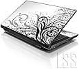 LSS 15 15.6 inch Laptop Notebook Skin Sticker Cover Art Decal Fits 13.3" 14" 15.6" 16" HP Dell Lenovo Apple Asus Acer Compaq (Free 2 Wrist Pad Included) White and Grey Floral