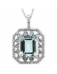 14K White Gold Emerald Cut Sky Blue Topaz and Diamond Pendant -- LIFETIME WARRANTY